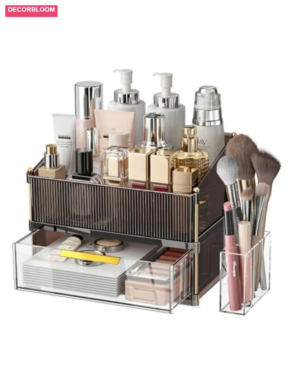 Large Capacity Stackable Makeup Organizer Countertop with Drawer